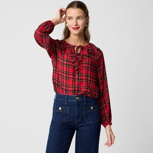 NWT! Francesca's Red Plaid Ruffle Blous